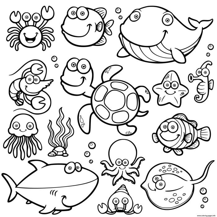 Coloring page of ocean animals