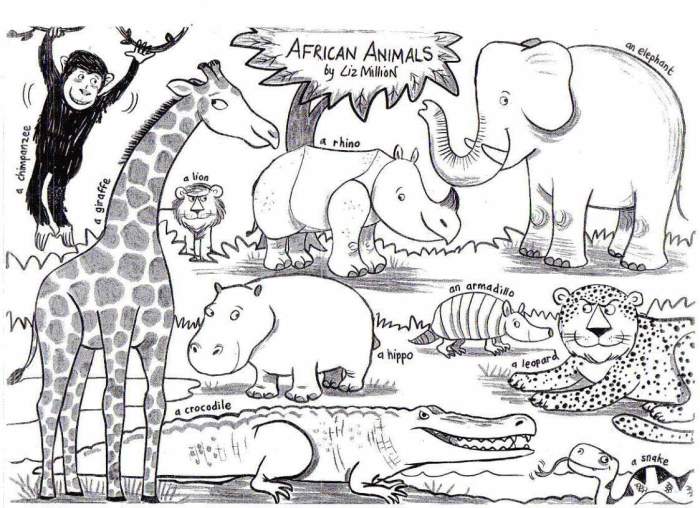 Safari animals coloring pages