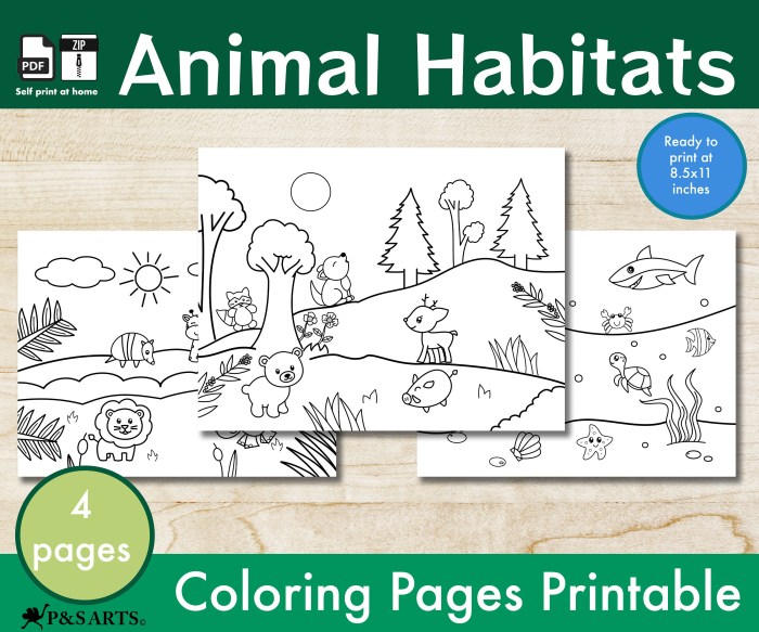 Animal habitat coloring sheets