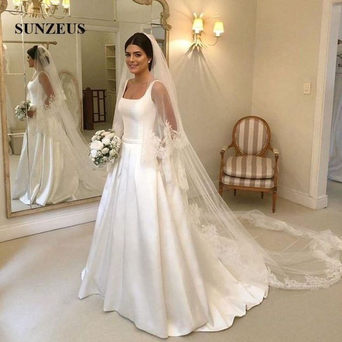 Square neckline wedding dress